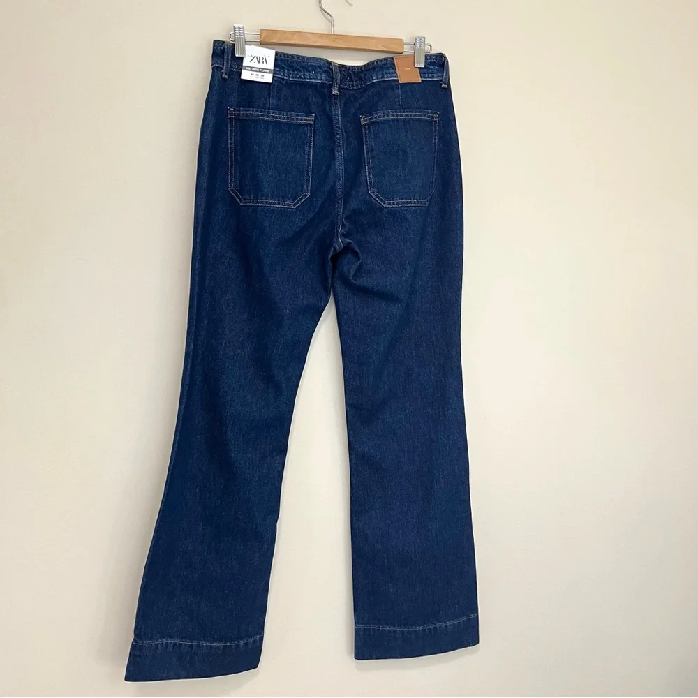 NWT ZARA Mid Rise Flare Dark Wash Jean - Size 8 - Picture 6 of 15